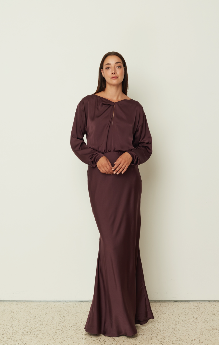 Satin Long Flared Dress