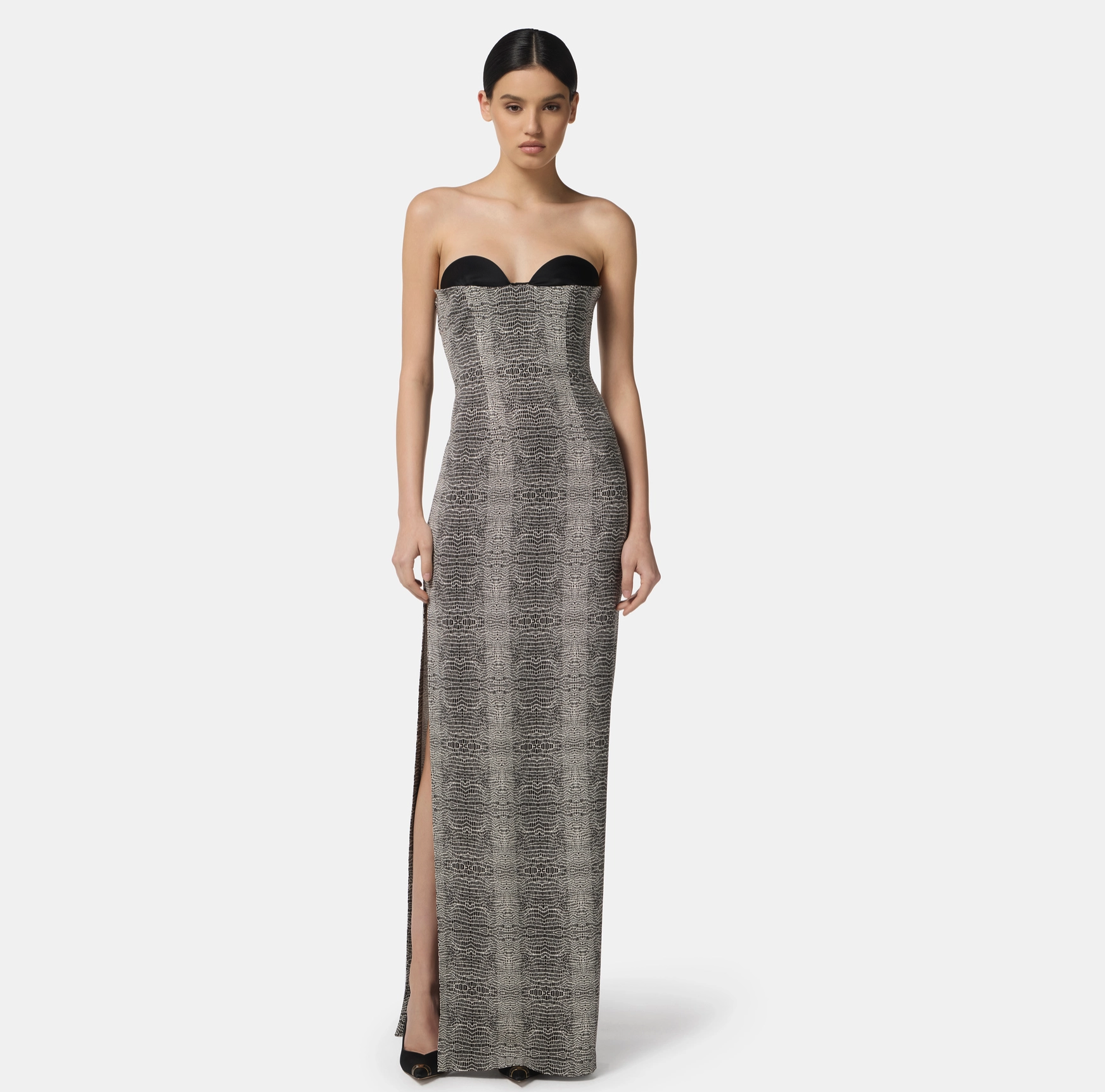 Red Carpet dress in crêpe fabric with python print