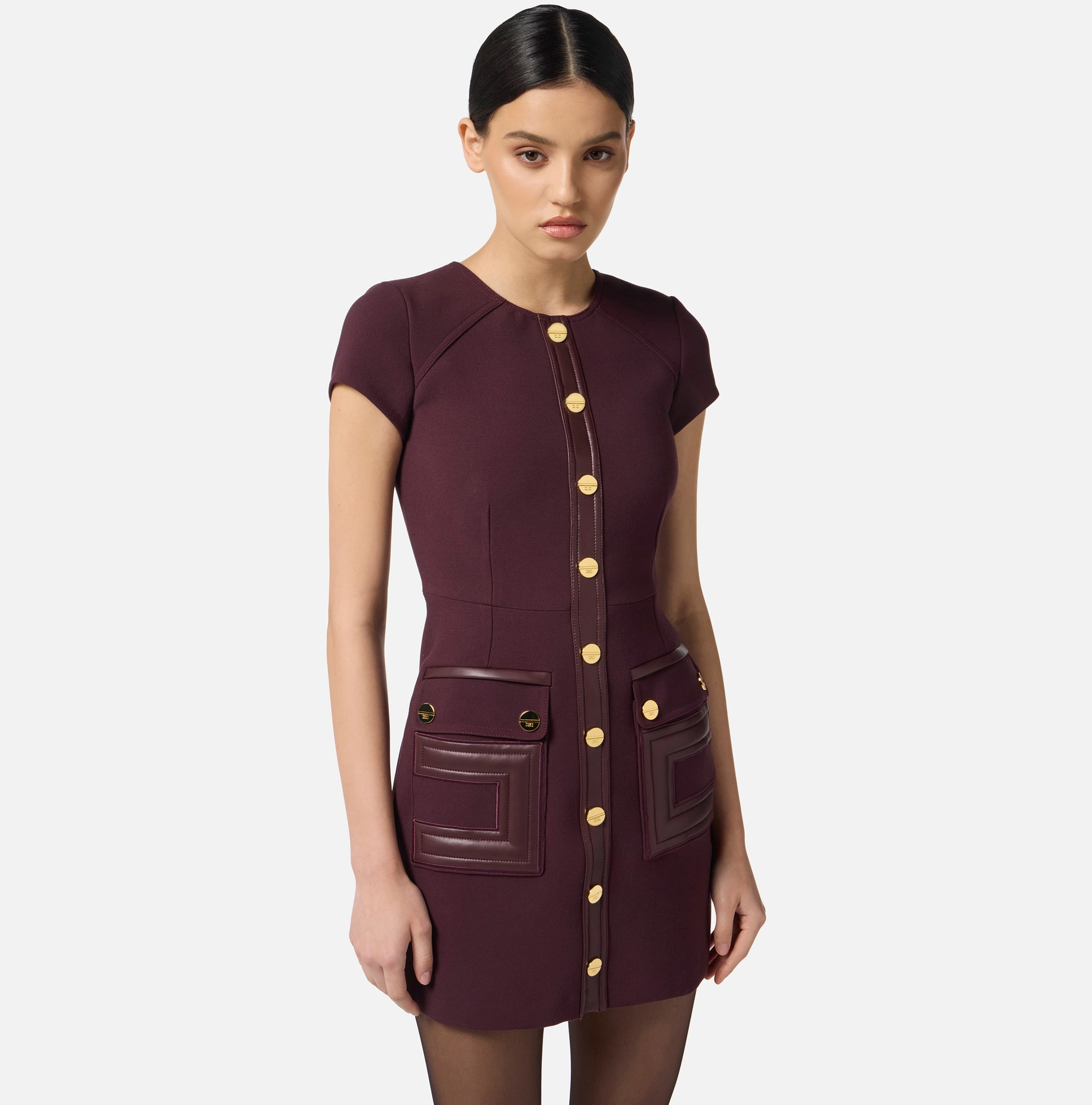Dress in double-layer crêpe fabric with logo details