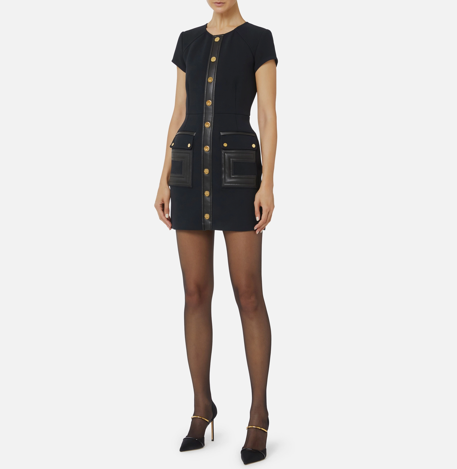 Dress in double-layer crêpe fabric with logo details