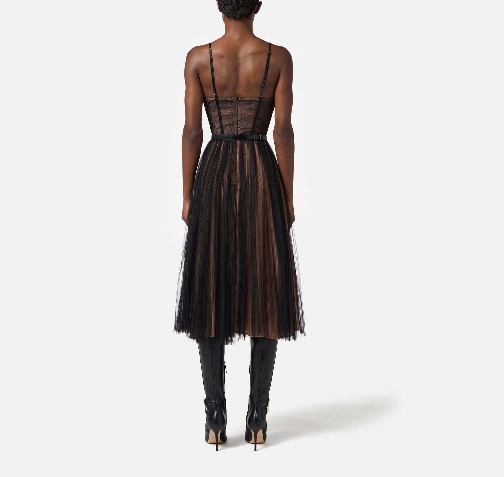 Bustier dress in tulle fabric with belt