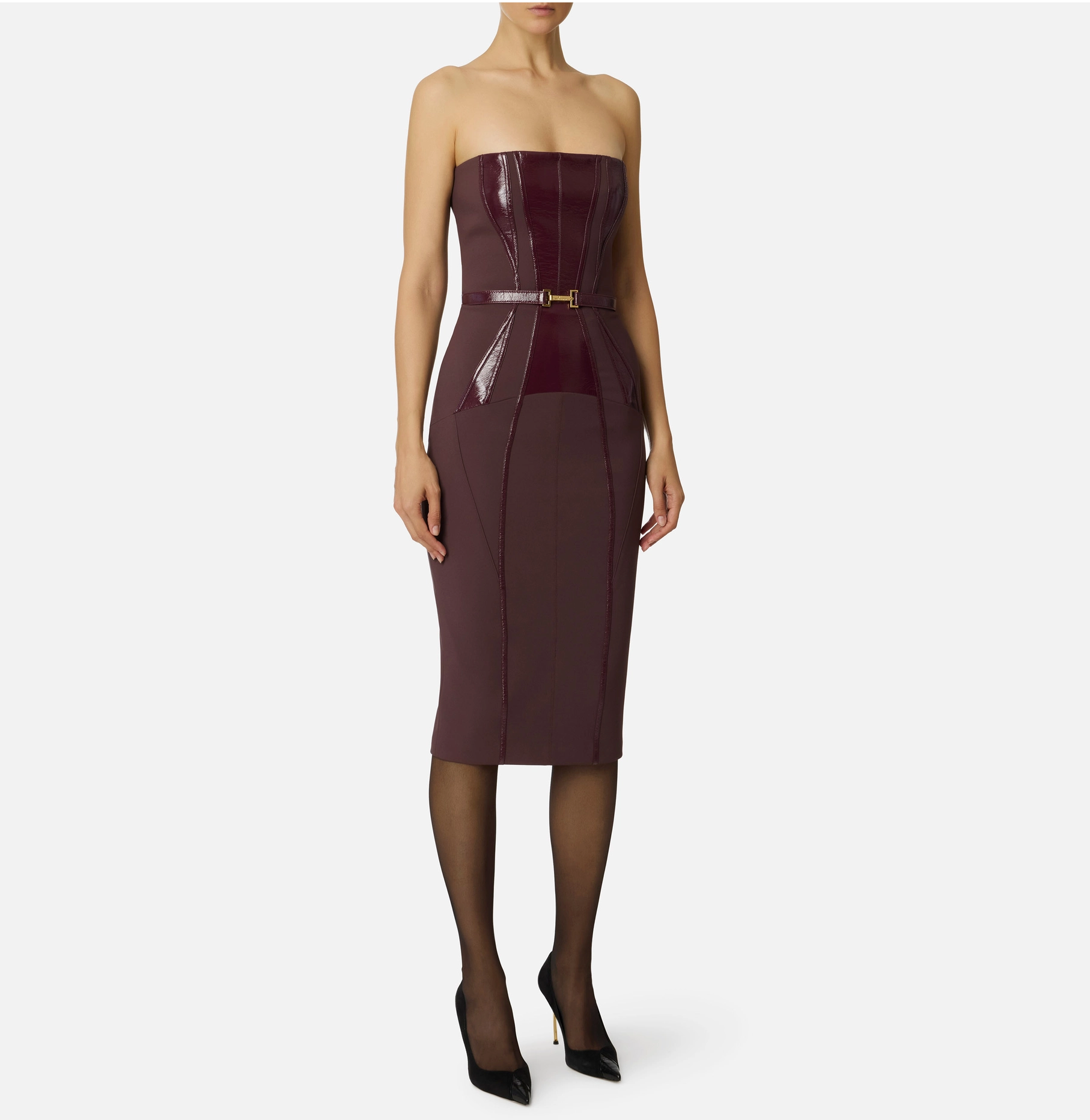 Dress in double-layer crêpe fabric with corset details