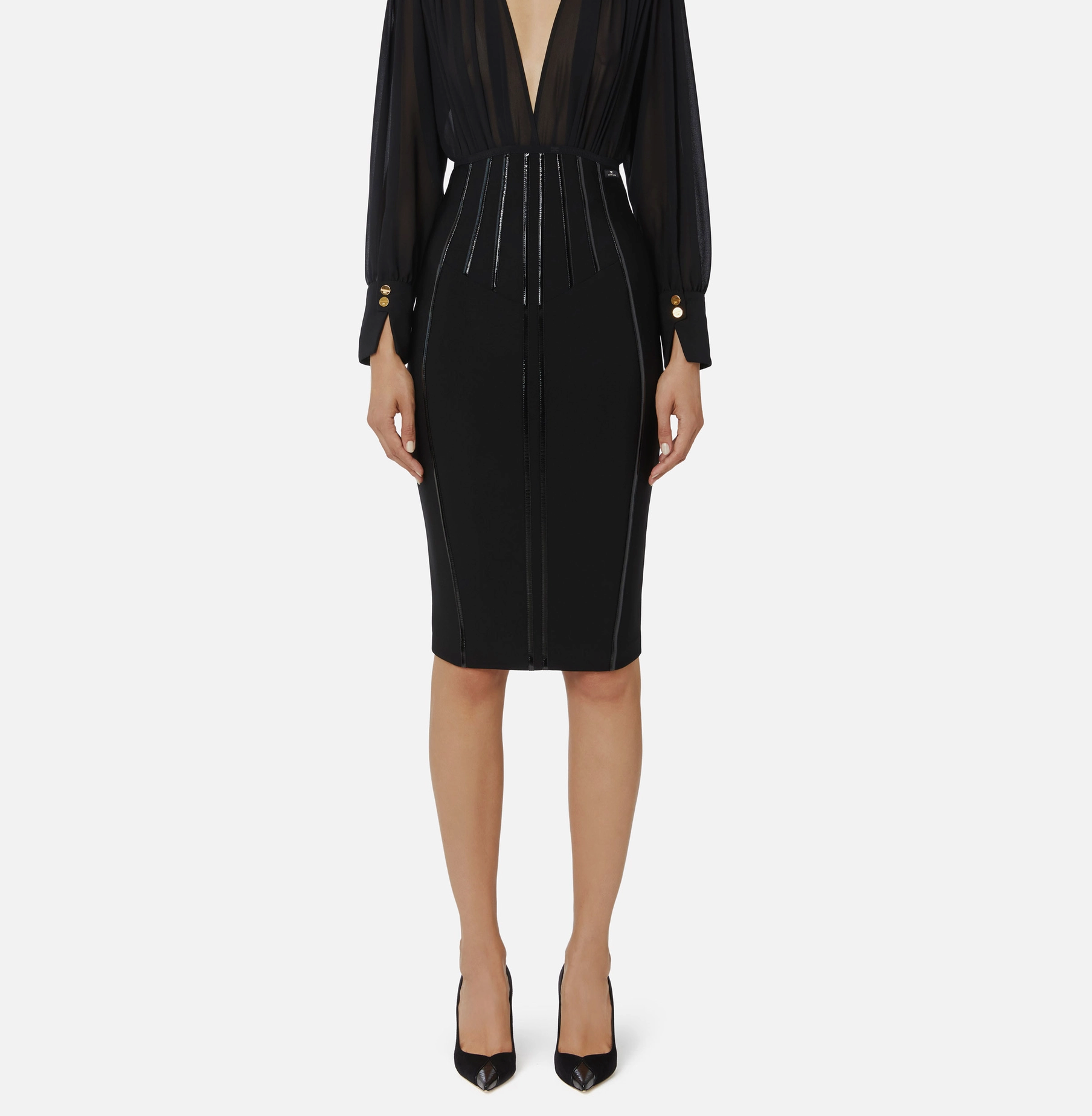 Skirt in neoprene fabric with corset details