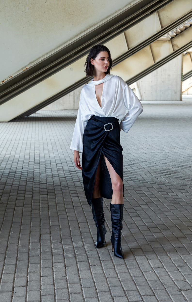 Scarf Neck Double Breasted Top