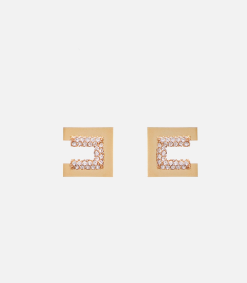 Earrings with logo and rhinestone