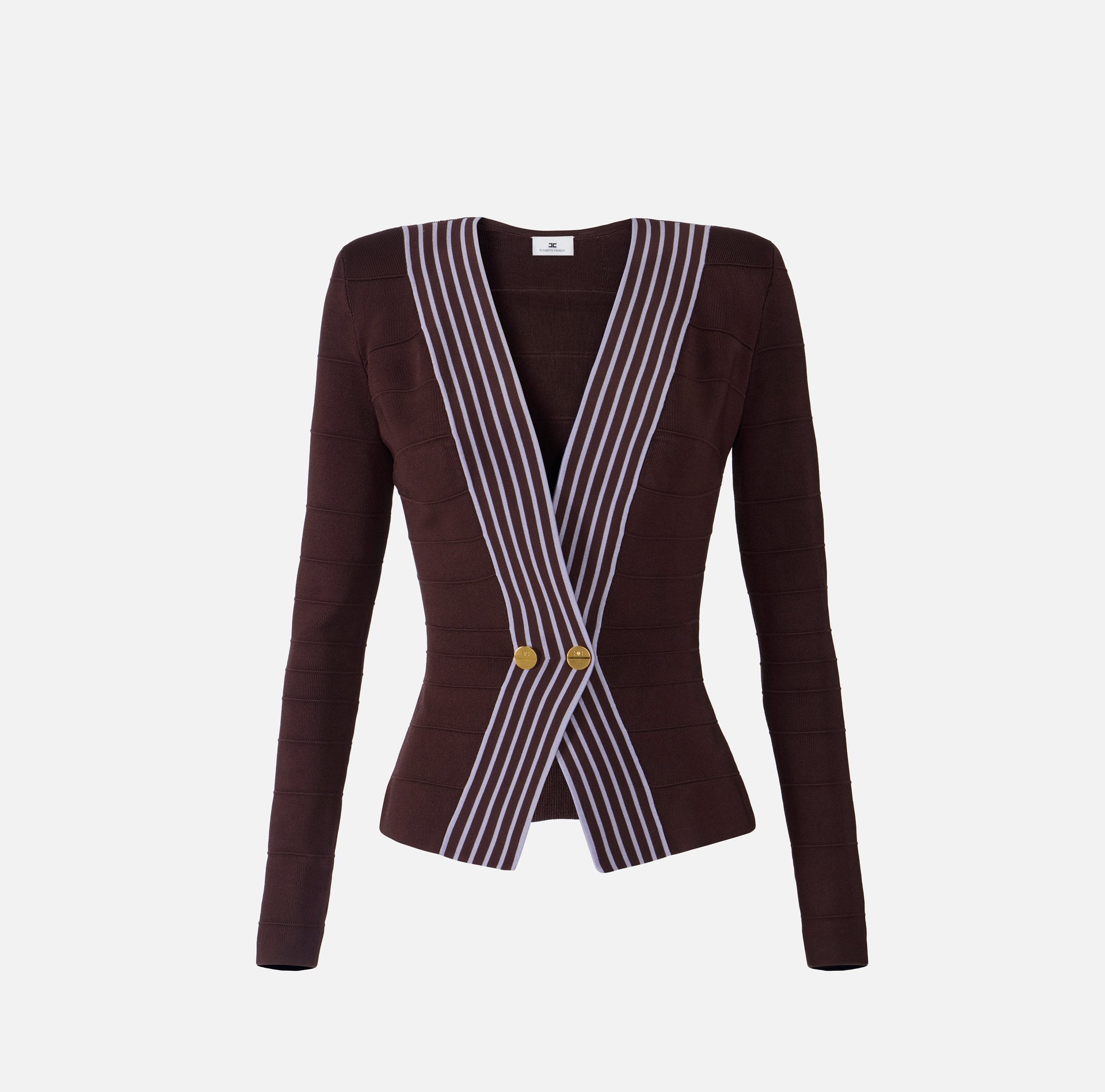 Knit fabric top with striped bands