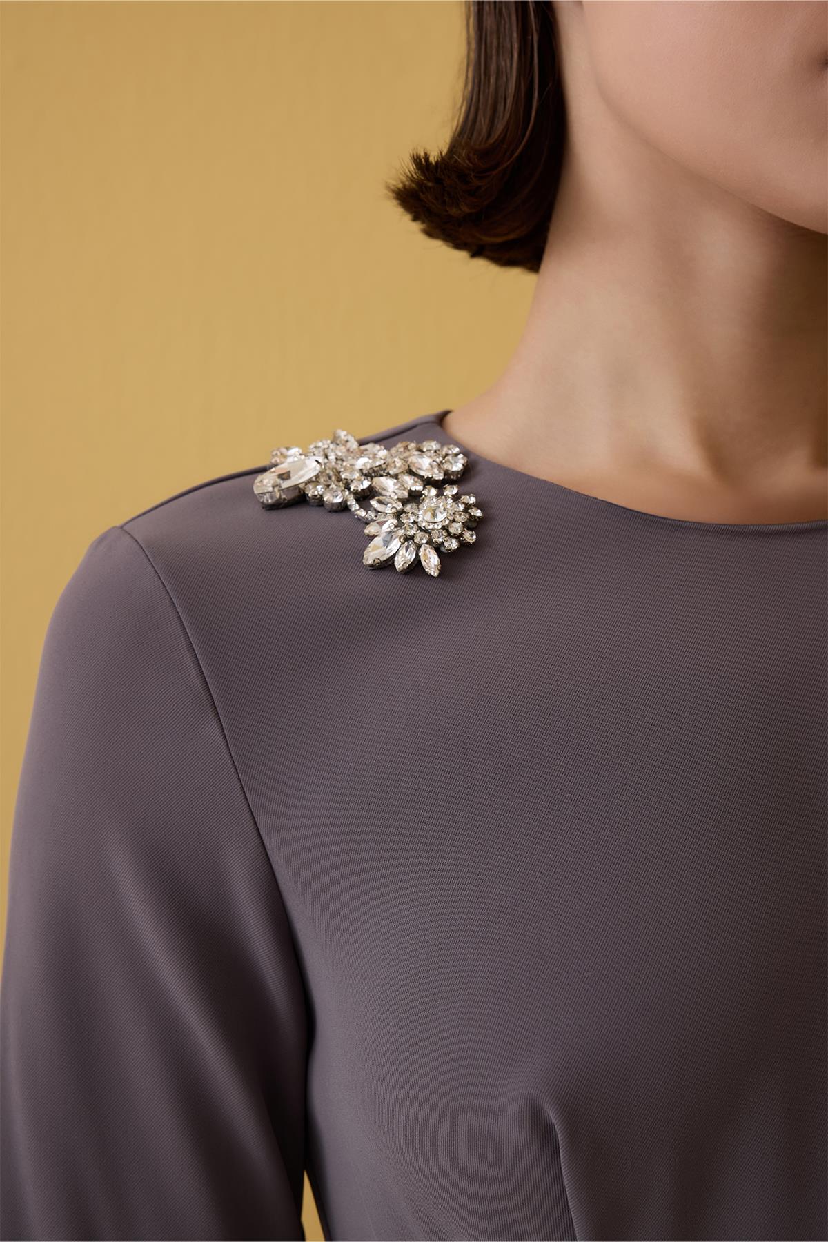 Long sleeve dress with crystals on shoulder