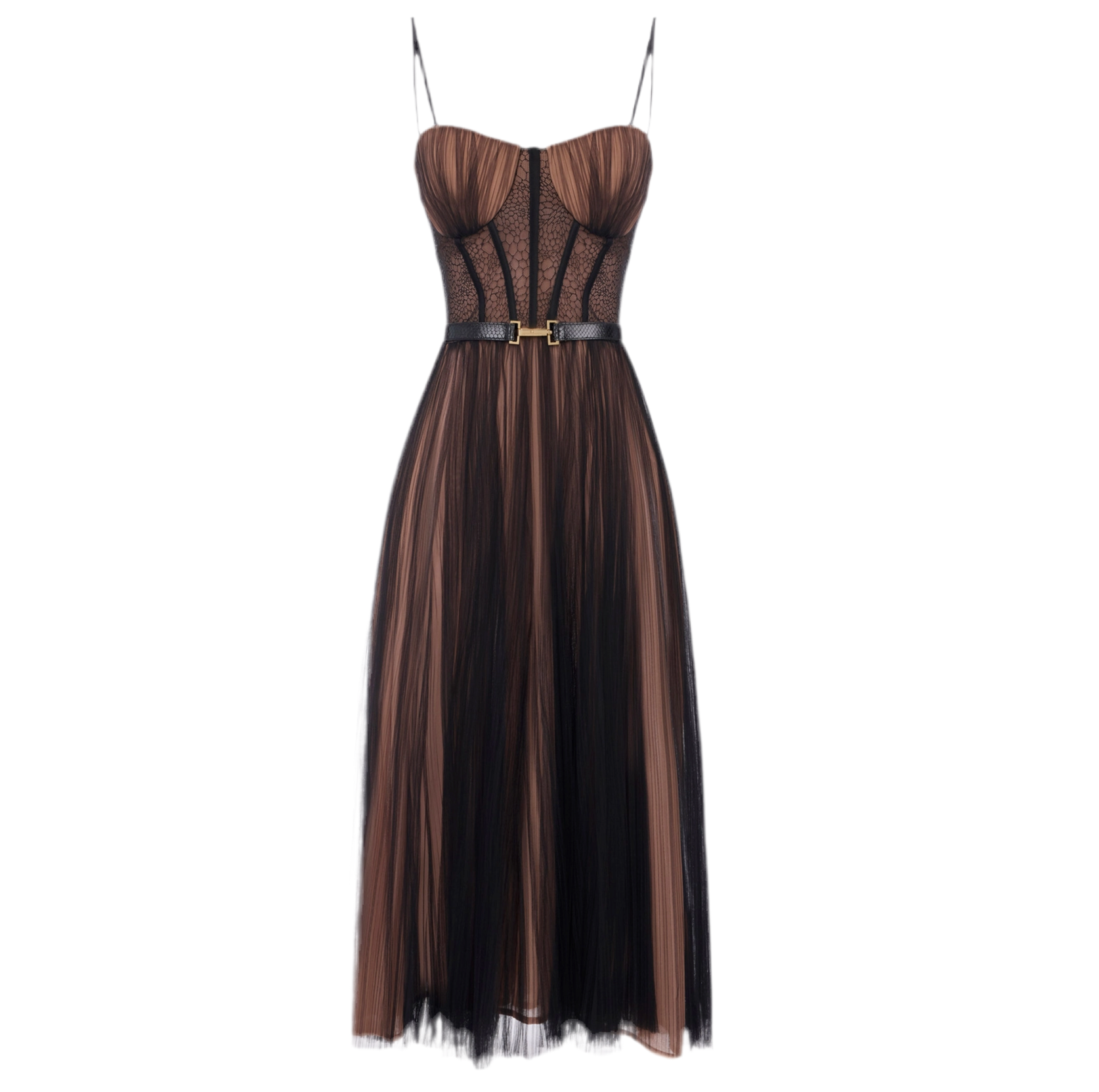 Bustier dress in tulle fabric with belt