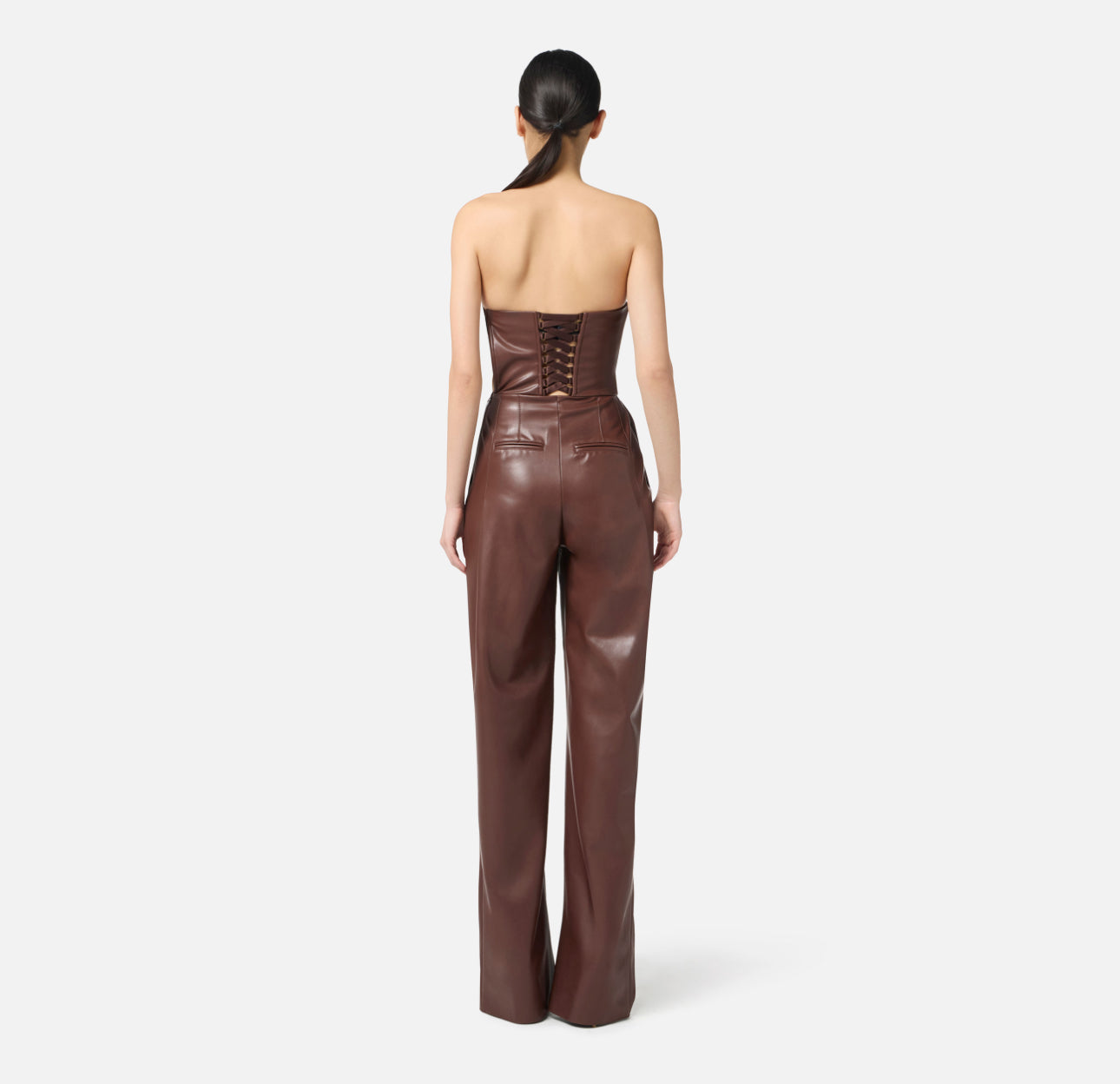 Bustier jumpsuit with nappa leather texture