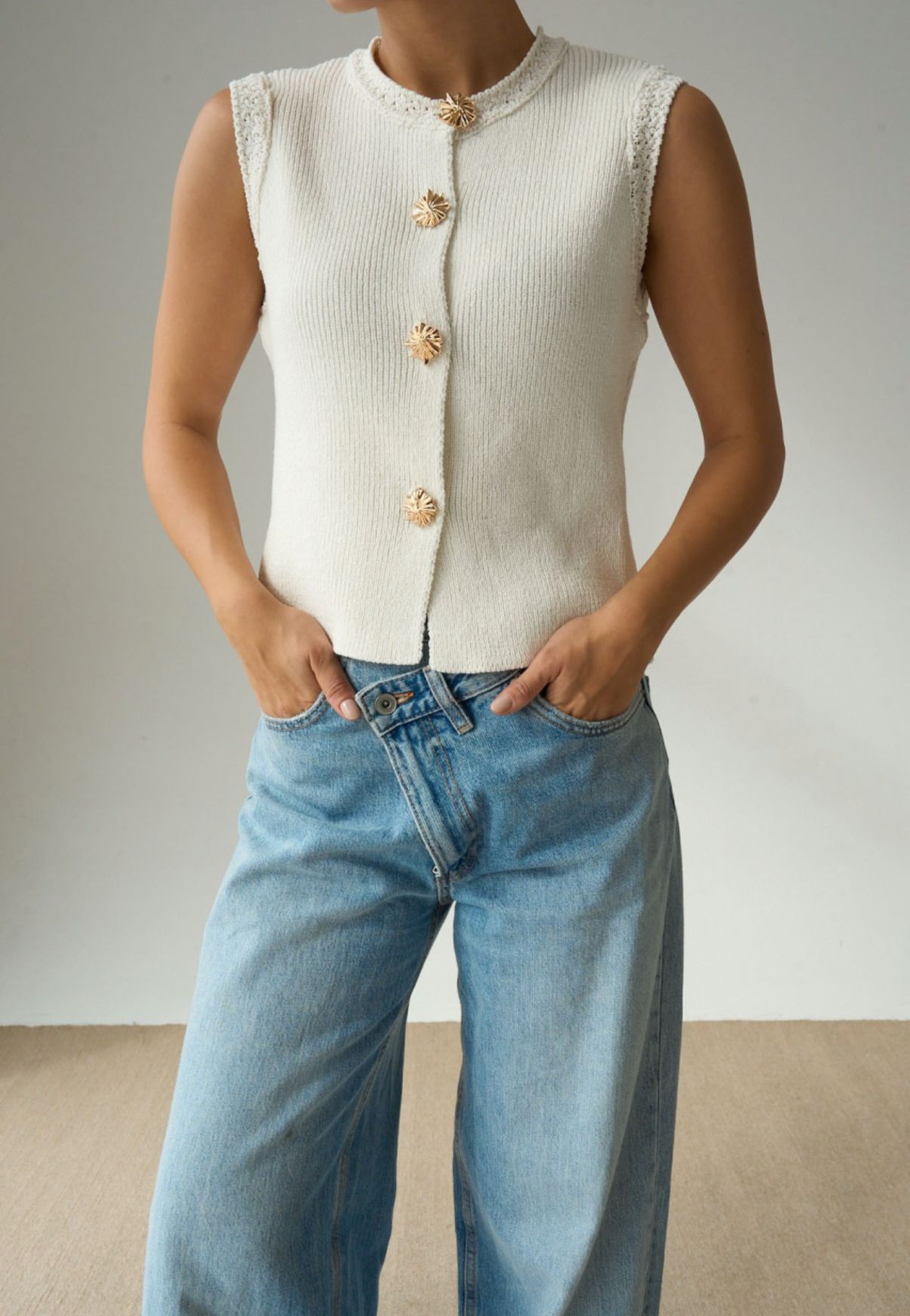 Knit Vest with Gold Buttons