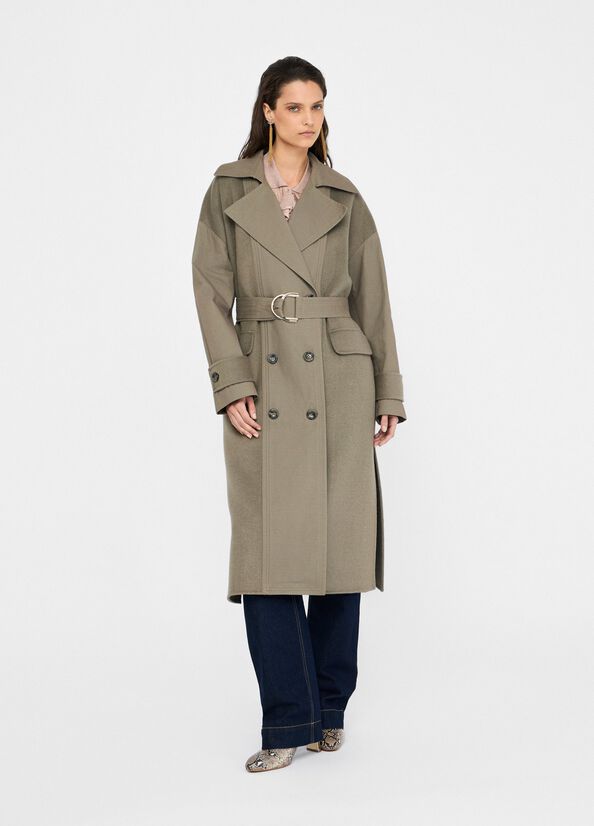 Double-breasted wool trench coat