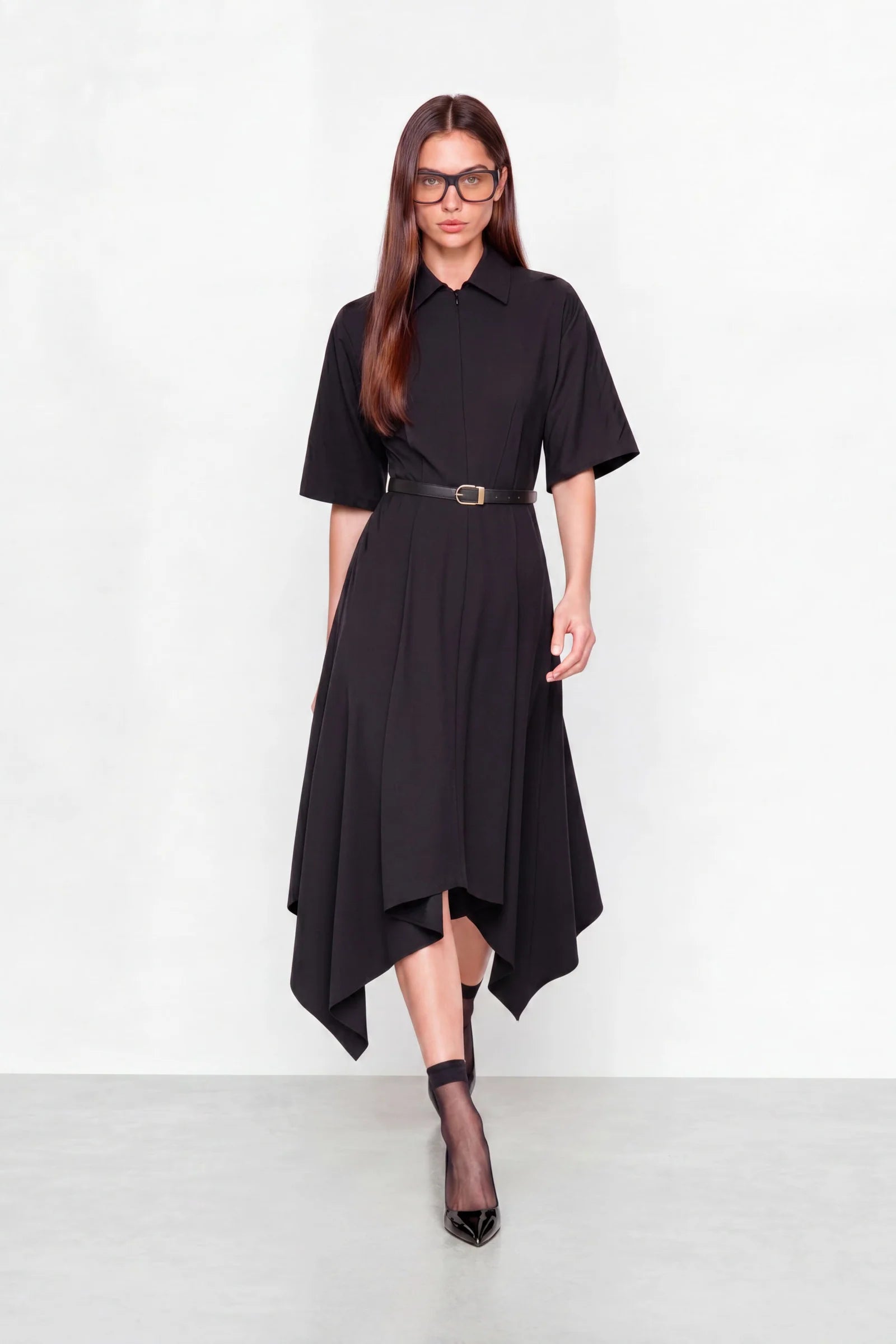 Dress with a collar & buckled belt