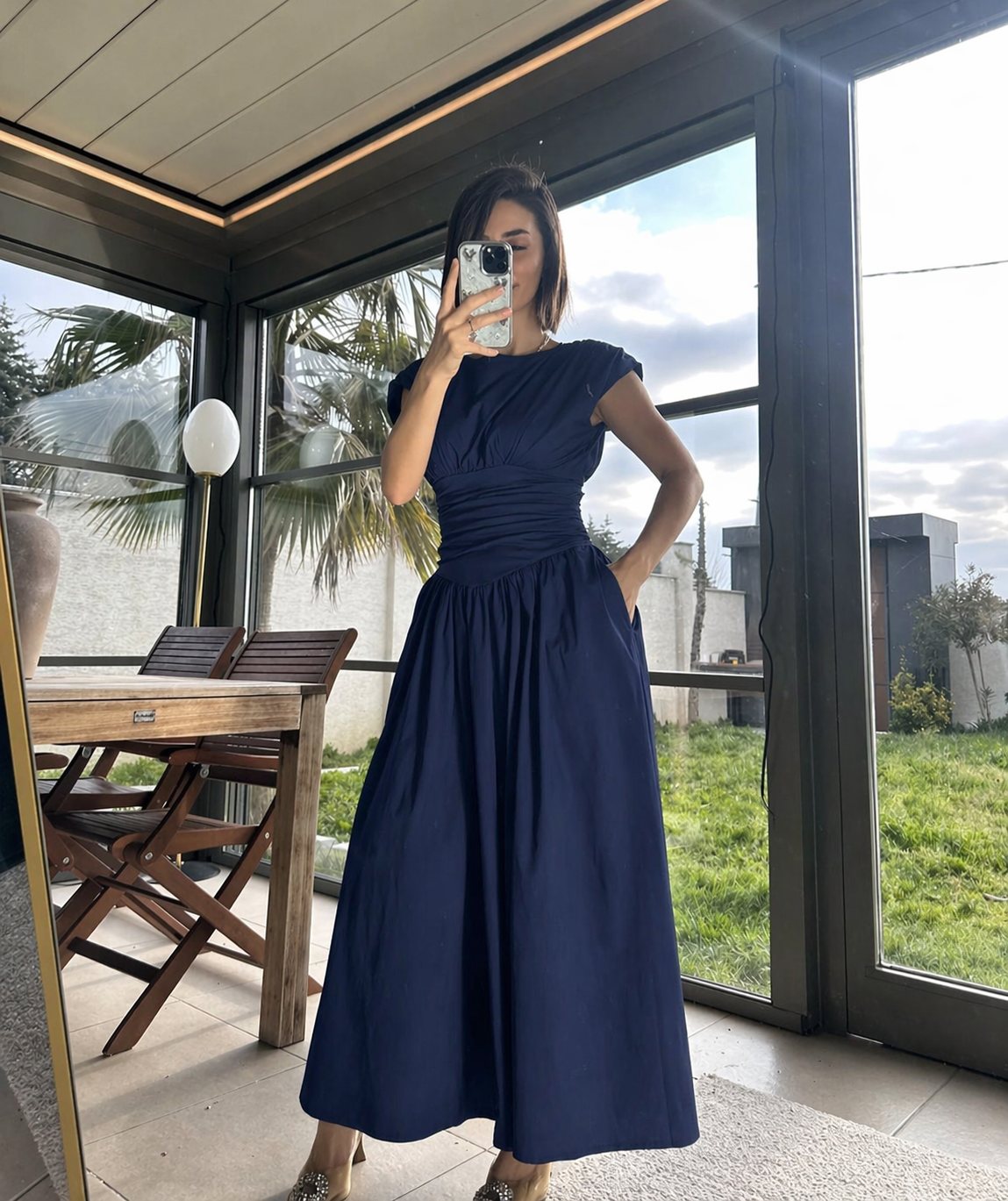 Cinched Waist Midi Dress