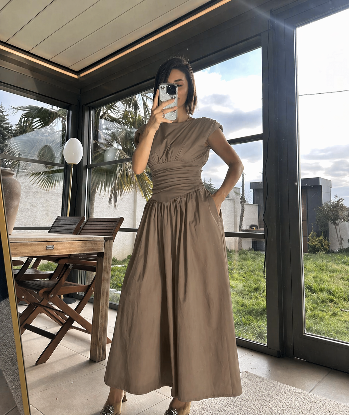 Cinched Waist Midi Dress