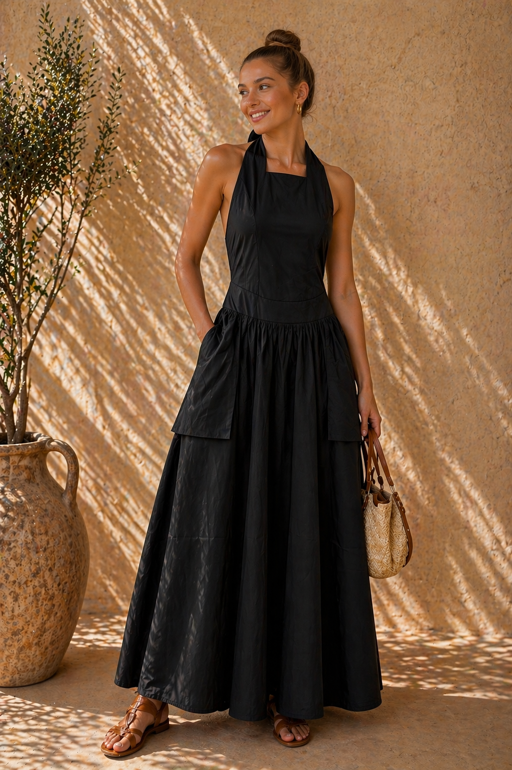 Open Back Halter Maxi Dress