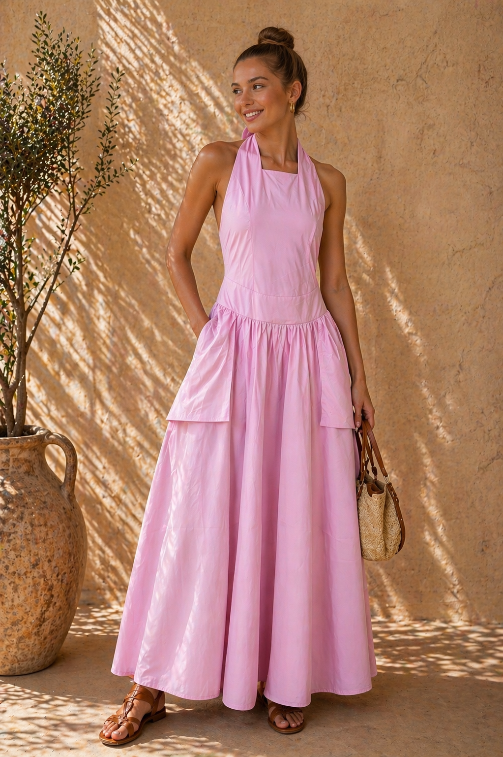 Open Back Halter Maxi Dress