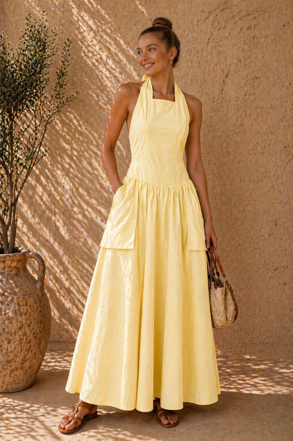 Open Back Halter Maxi Dress