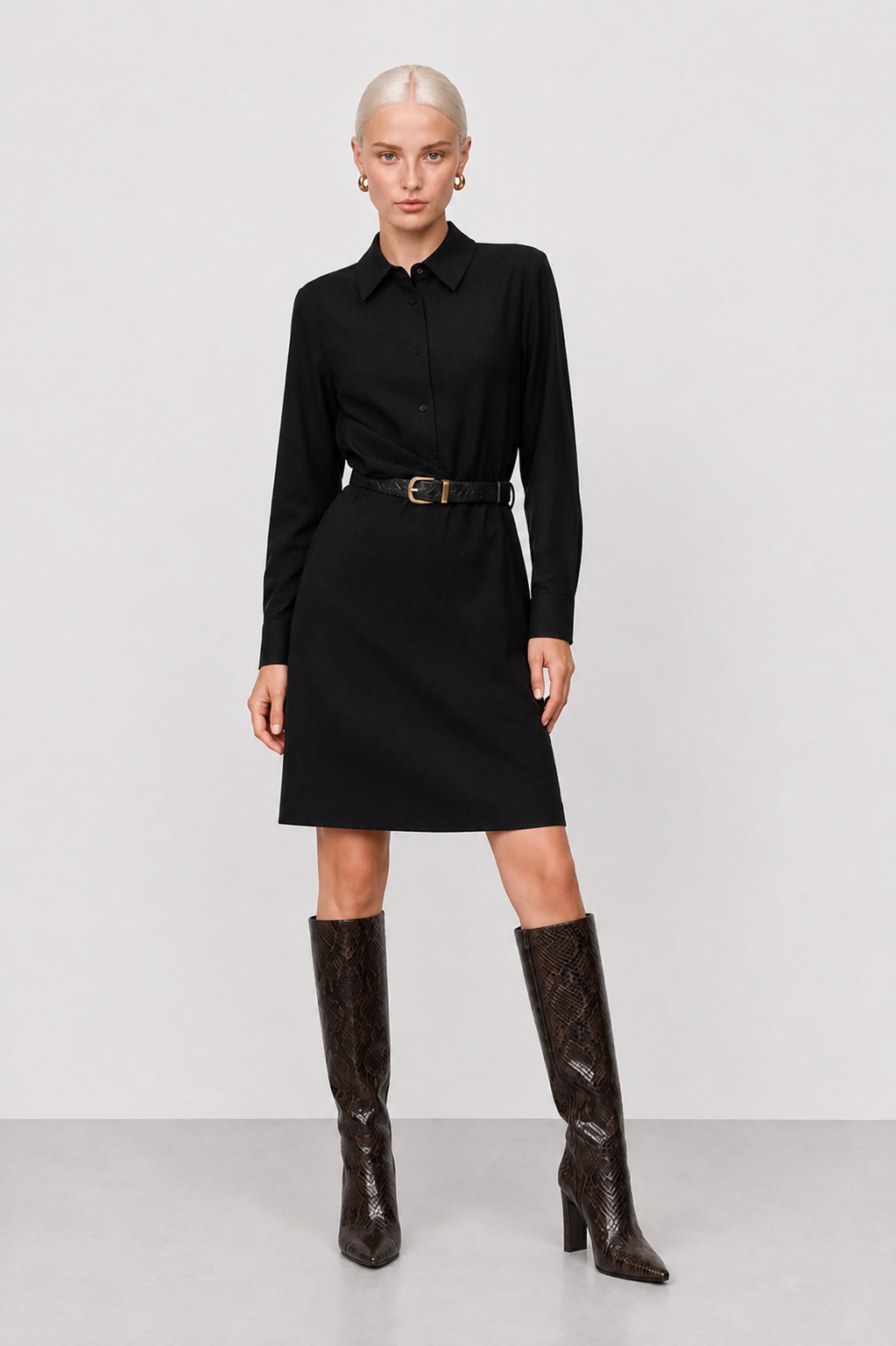 Dress with a classic collar and a belt