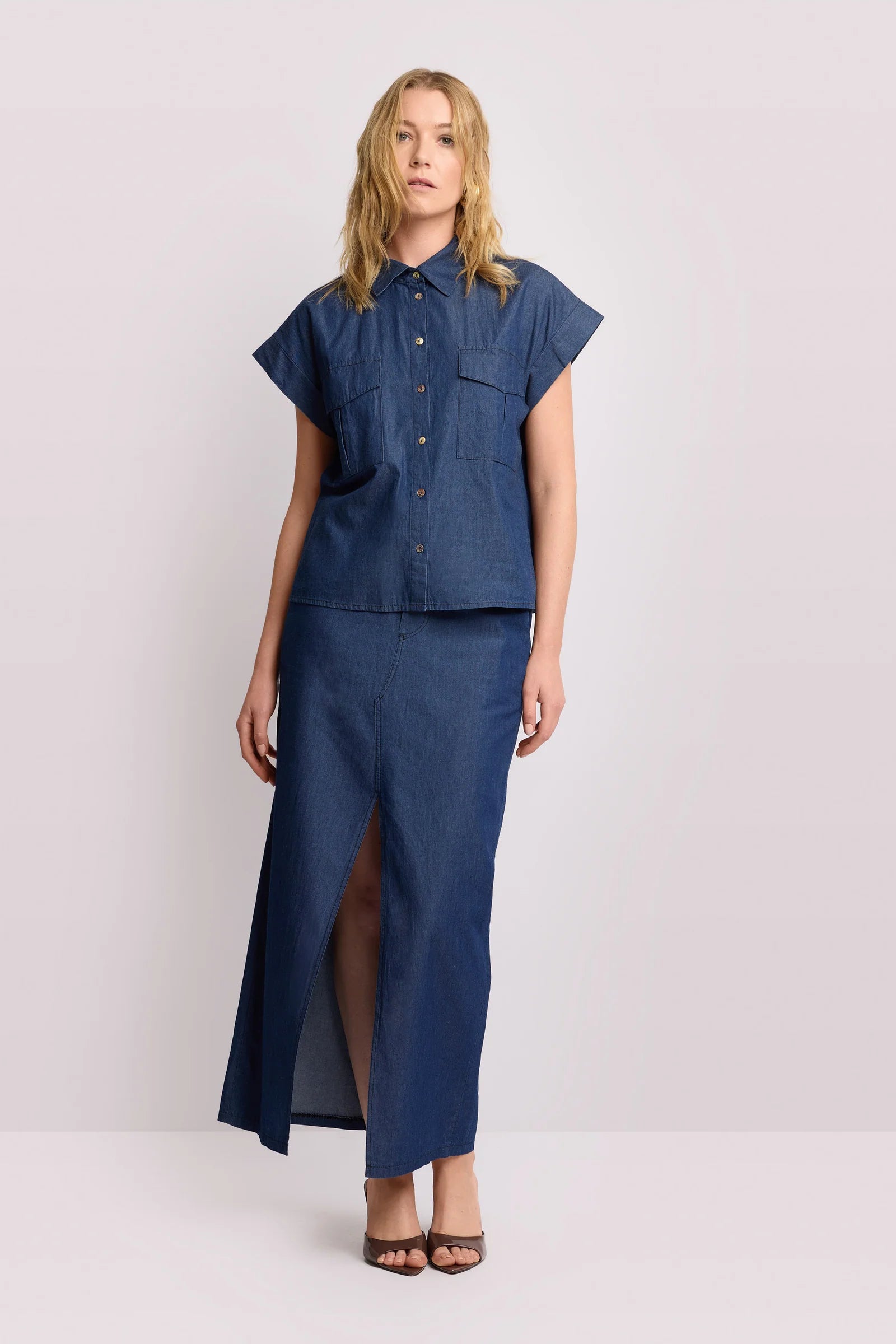 Buttoned Denim Blouse