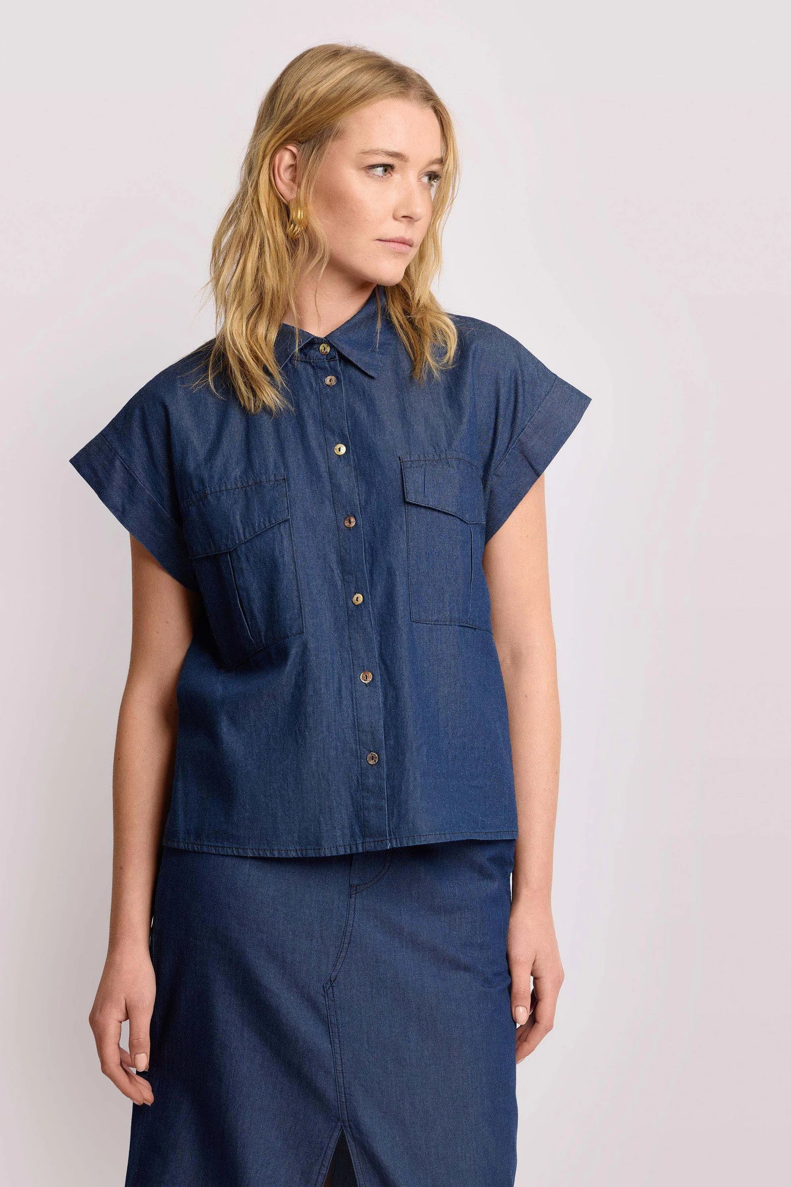 Buttoned Denim Blouse
