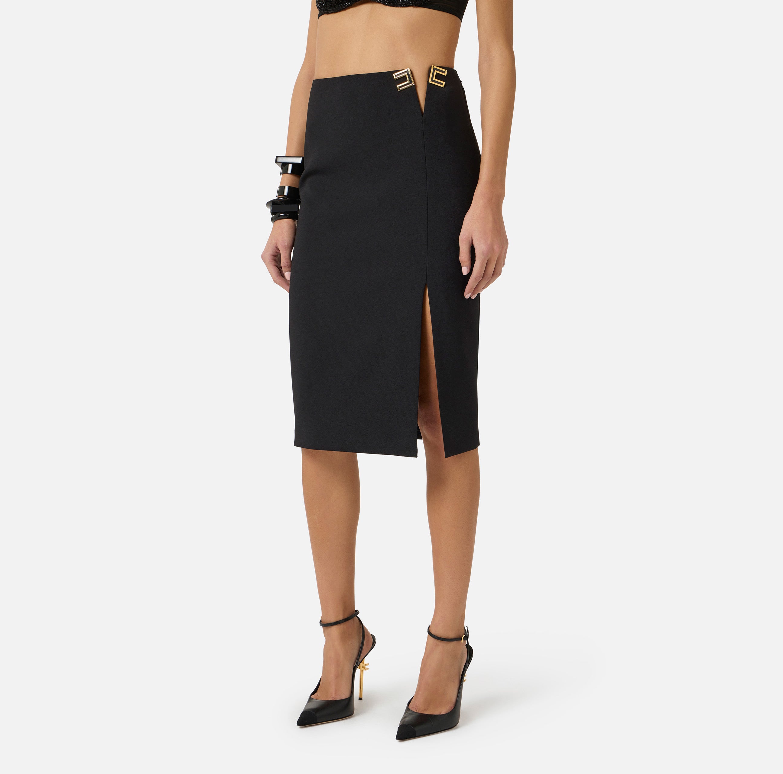 Skirt in double layer stretch crêpe fabric with logo details