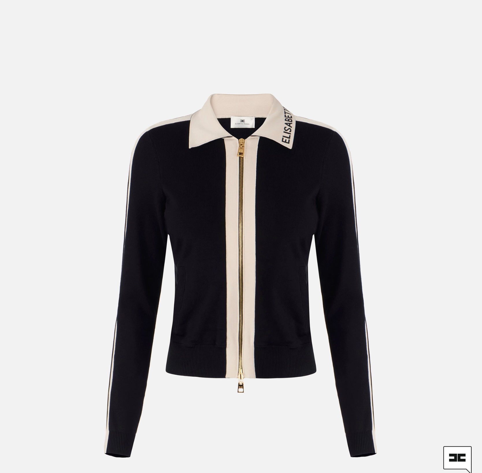 Knit fabric jacket with shiny viscose bands