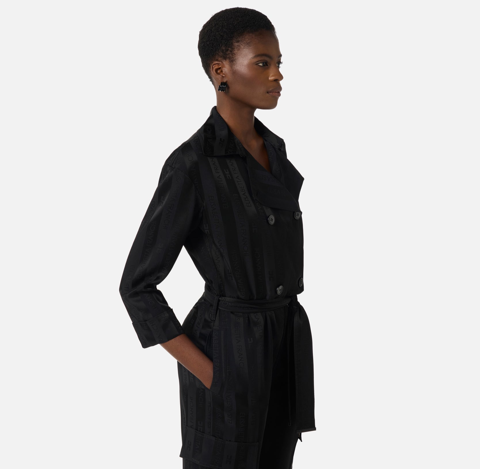 Satin jumpsuit with jacquard stripes