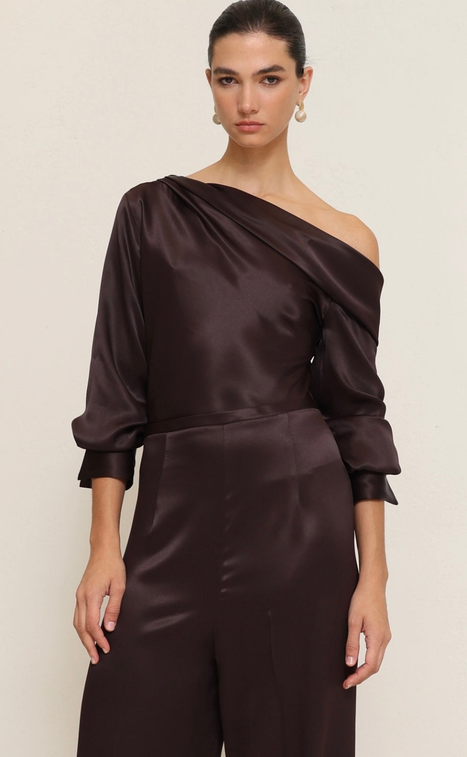 Shoulder off jumpsuit