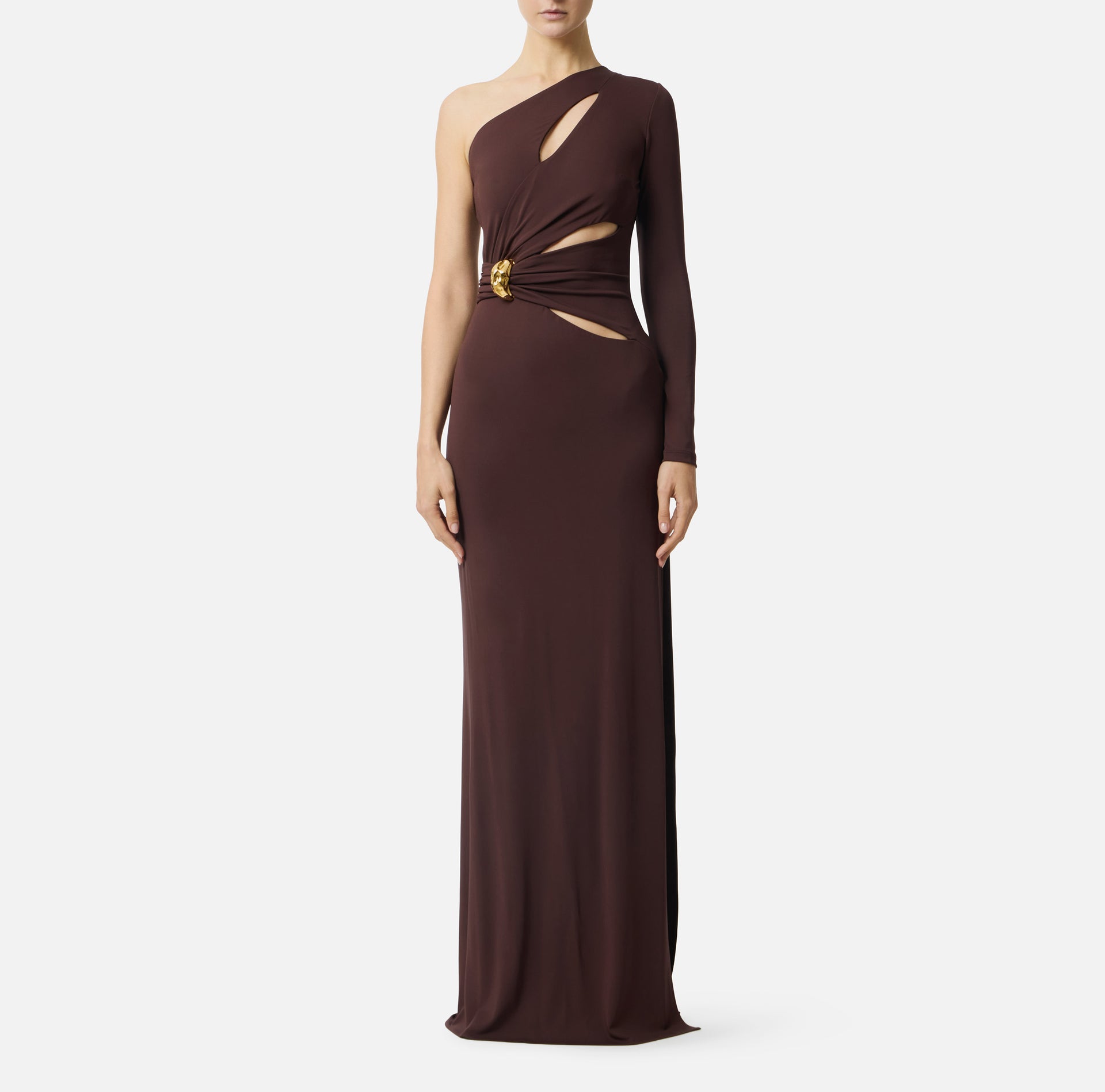 Red Carpet dress in crêpe fabric with jewel detail