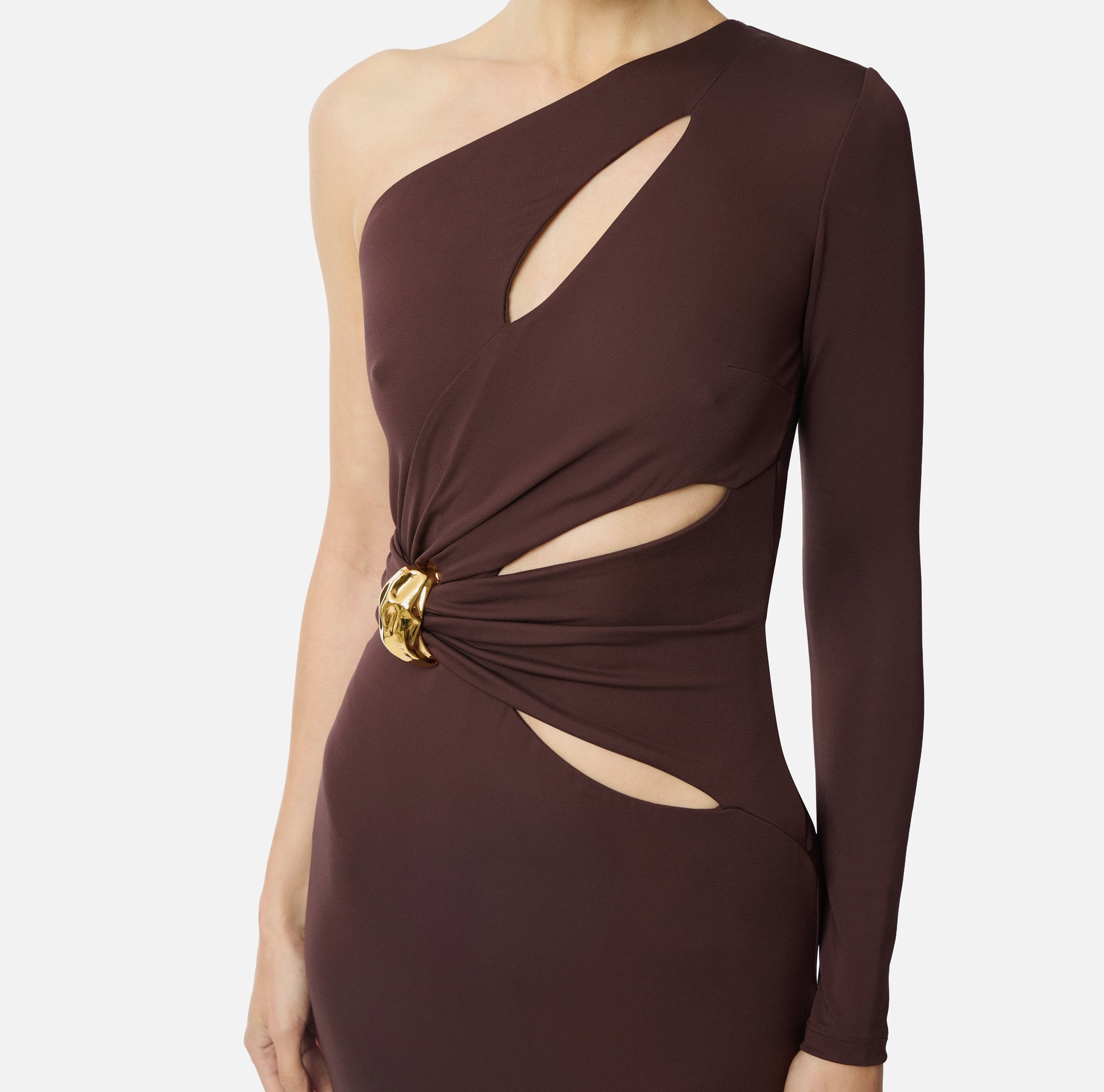 Red Carpet dress in crêpe fabric with jewel detail