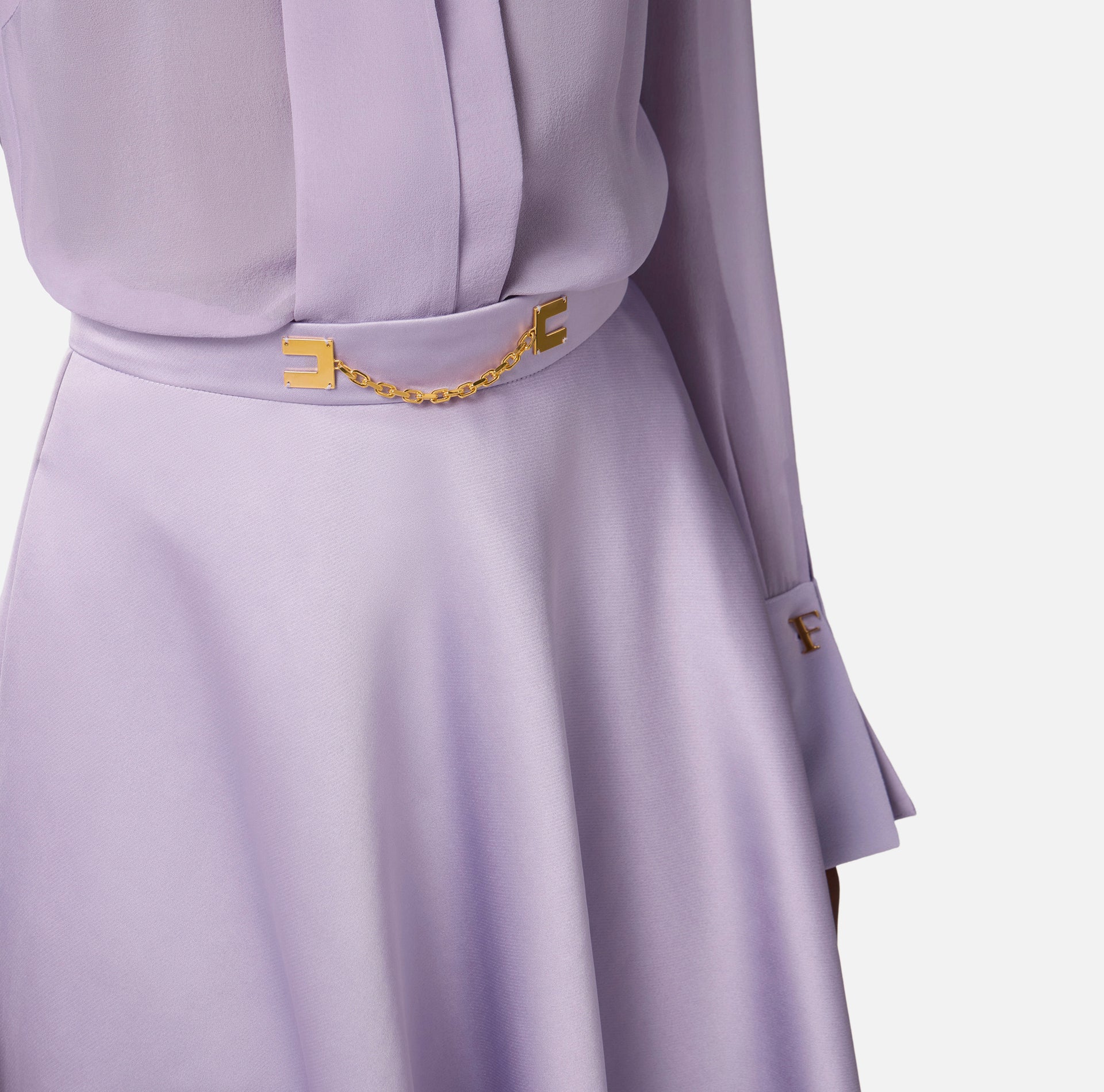 Skirt in duchess satin fabric with jewel logo