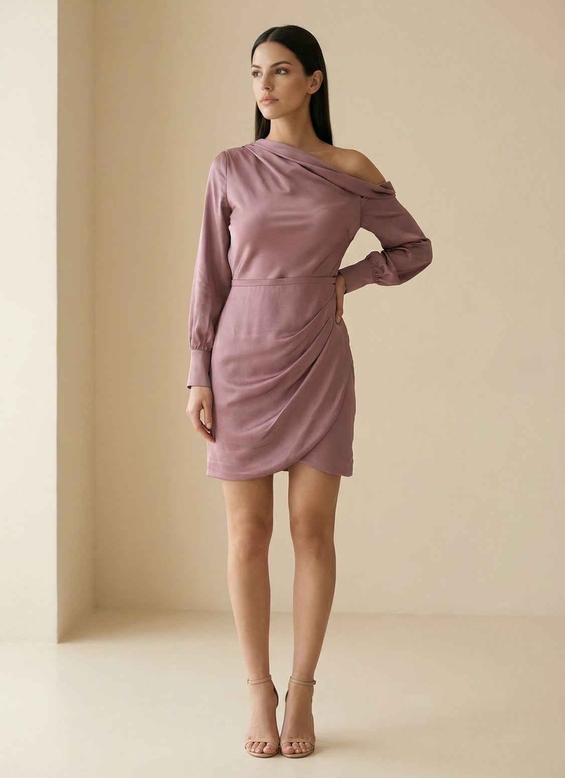 Shoulder Off Satin Dress