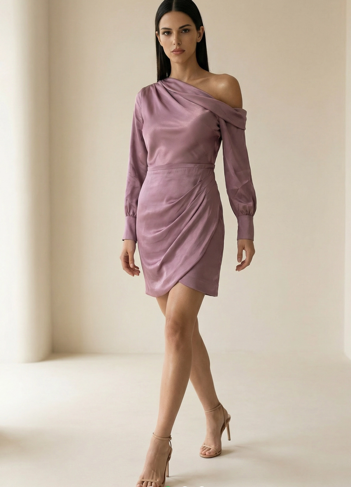 Shoulder Off Satin Dress
