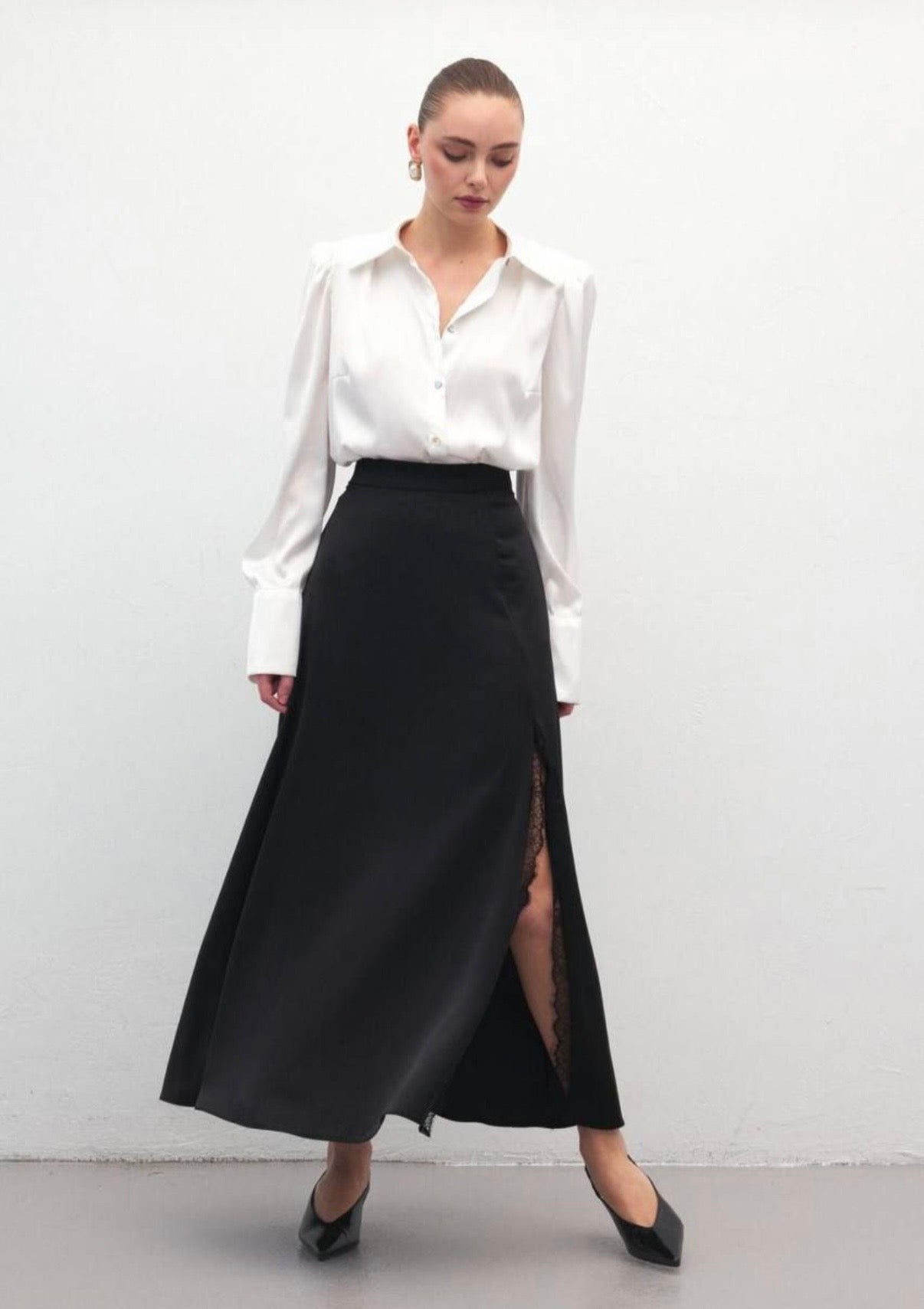Satin Skirt with Lace