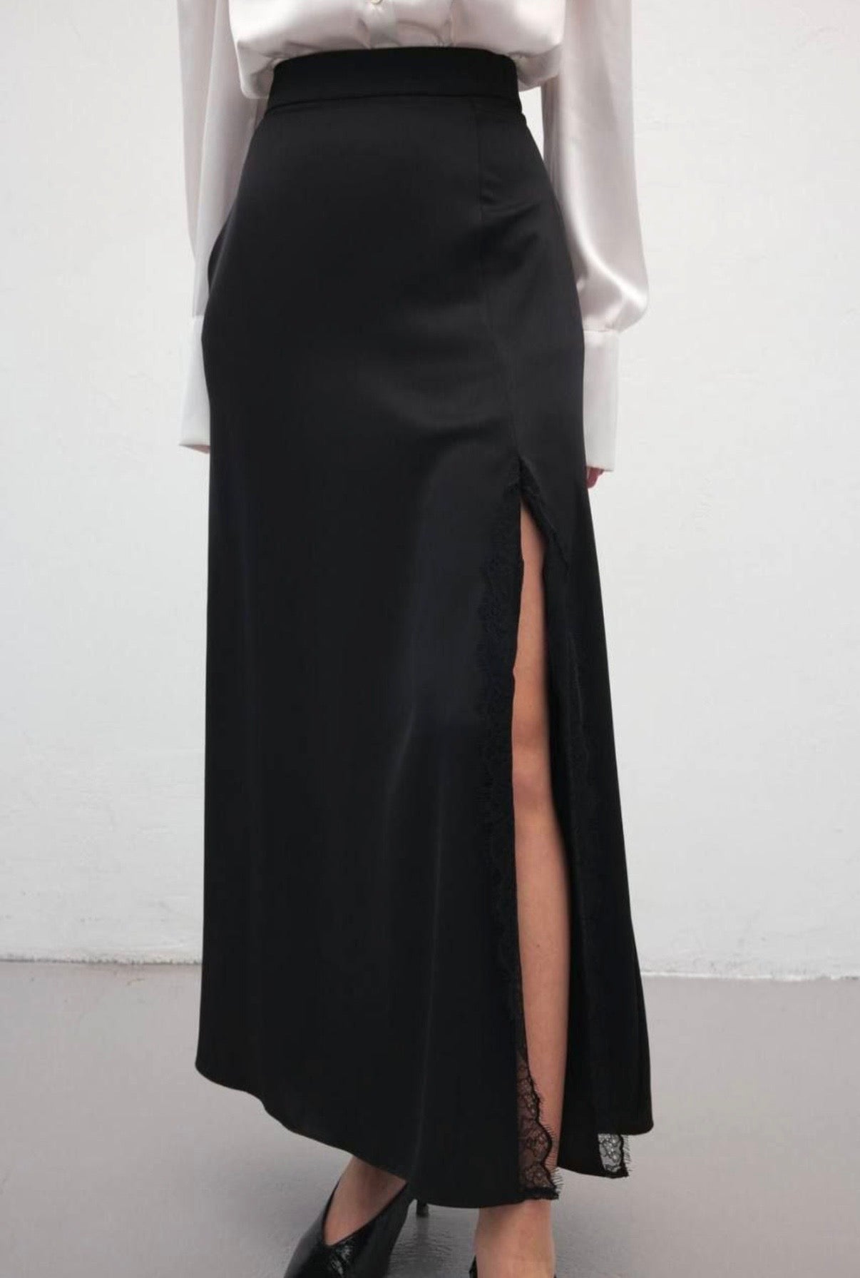 Satin Skirt with Lace